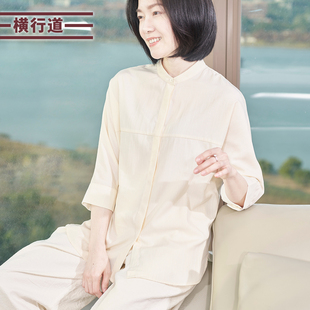 蝙蝠七分袖立领衬衫纯色休闲宽松肥大码女装中袖2026夏装新款衬衣