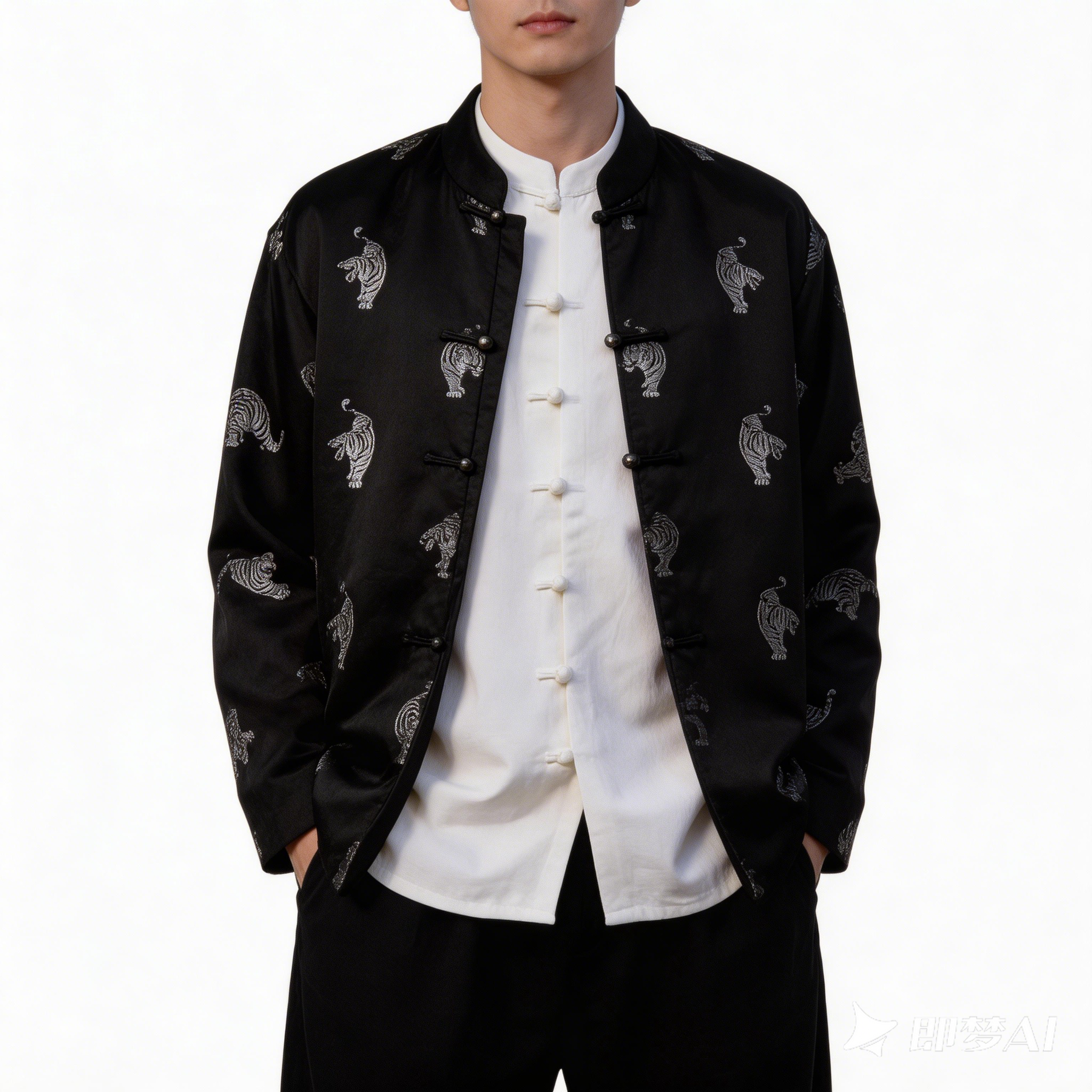 新中式男立领长袖汉服上衣大码