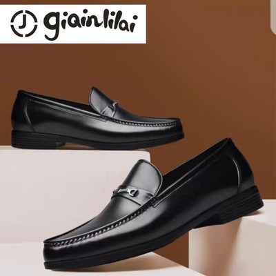 专柜正品GIQINLILAI真皮男鞋秋冬商务休闲舒适软底豆豆鞋头层牛皮