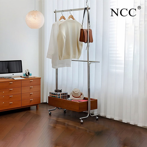 收纳实木衣帽架移动落地挂衣架