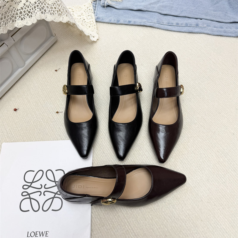 JIDI女鞋2026春季新款金属扣低跟优雅尖头浅口时尚百搭女单鞋粗跟,女鞋,浅口单鞋,淘宝优惠券,粉丝福利购,淘宝优惠卷