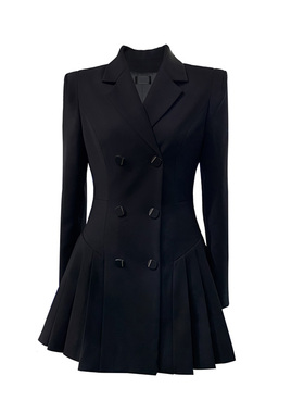 徐睿知学院风显瘦百褶西装裙女2025春秋设计感黑色收腰连衣裙短裙