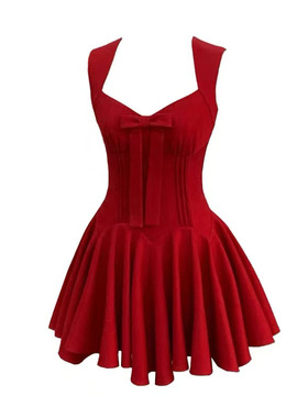 现货玫瑰人生四米裙摆公主蓬蓬裙蝴蝶结千金感生日无袖收腰连衣裙