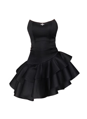 自制法式甜酷黑色连衣裙女夏抹胸生日礼服不规则蛋糕裙公主蓬蓬裙