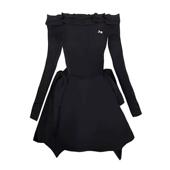 现货C位小黑裙法式 一字肩连衣裙生日小礼裙收腰黑色高级感气质裙