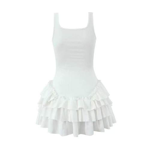 芭蕾方领白色收腰蝴蝶结背心裙