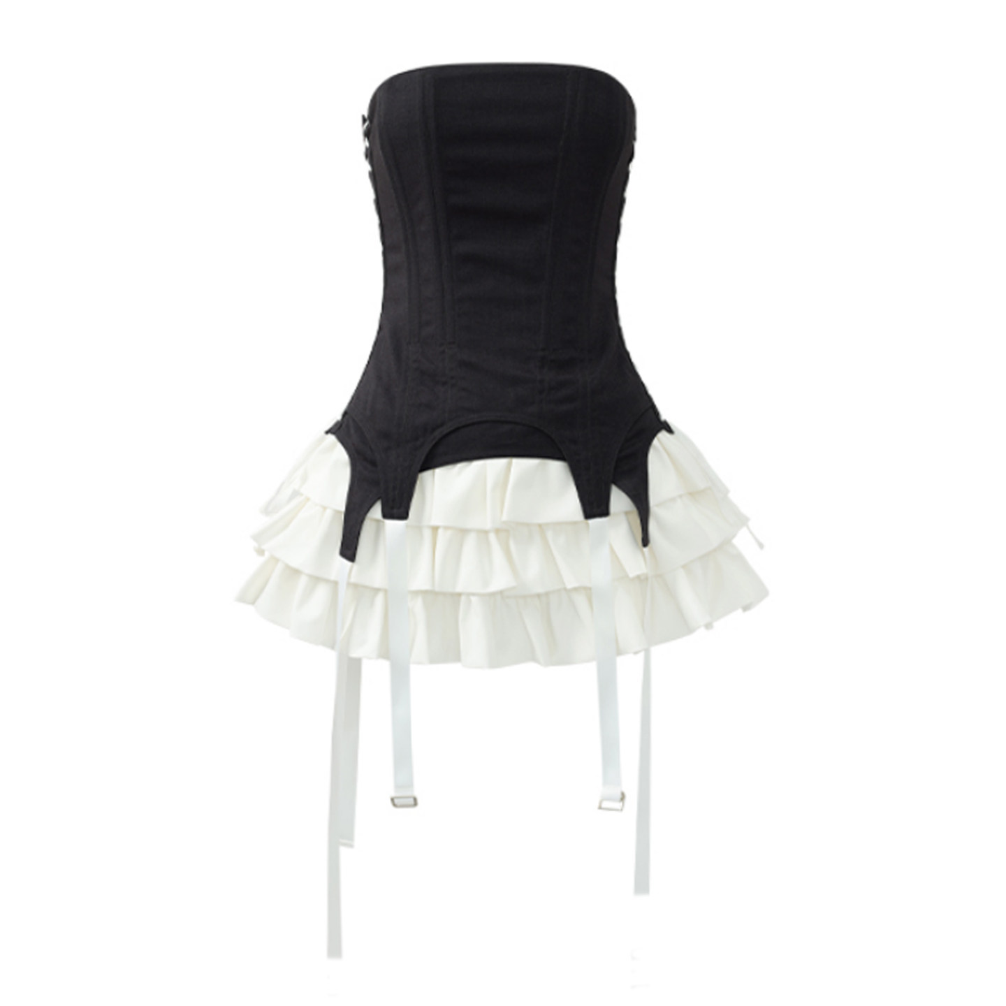 自制设计感辣妹假两件拼接连衣裙女夏小个子修身显瘦抹胸裙蛋糕裙