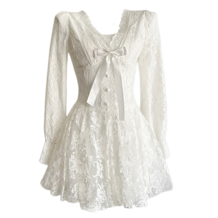 自制天使之翼法式 纯欲蕾丝连衣裙设计感收腰千金风生日蓬蓬裙短裙