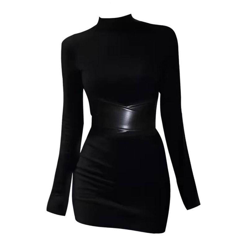 美式辣妹黑色小众气质长袖短裙性感百搭显瘦高领包臀裙收腰小黑裙,女装/女士精品,大码连衣裙,淘宝优惠券,粉丝福利购,淘宝优惠卷