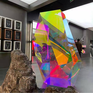 镭射炫彩亚克力板售楼部水晶菱形盒子异形多边幻彩水波纹热弯定制