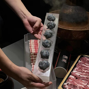 火锅店同款创意特色手打牛肉鱼虾滑丸子亚克力长条摆盘冷餐餐具