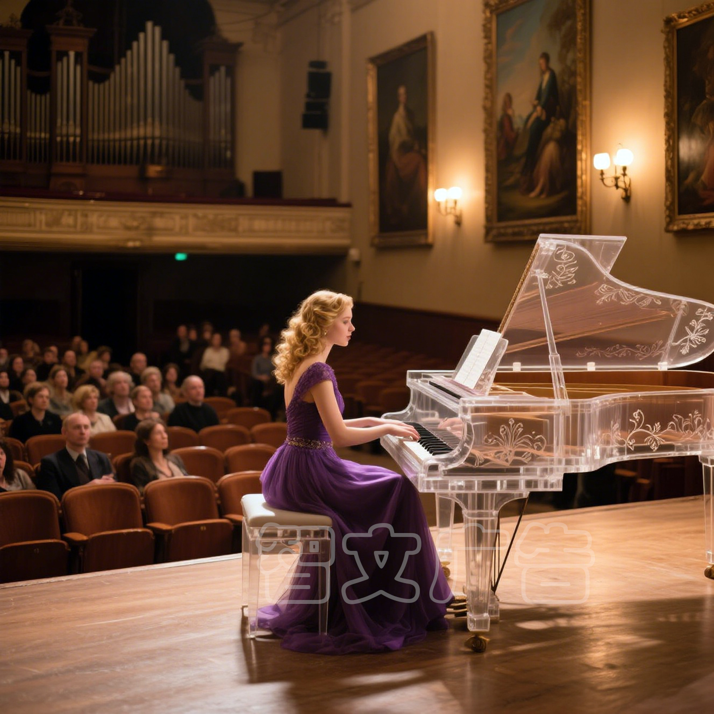 亚克力透明钢琴架演奏大厅