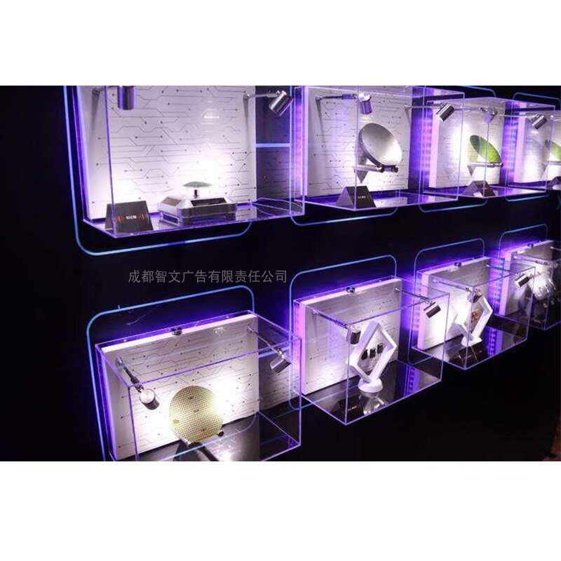 芯片产品展示架工具会展产品介绍陈列架发光亚克力盒子挂墙定制