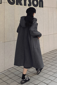 大码女装牛角扣毛呢外套女中长款冬季新款夹棉胖mm羊毛韩系呢大衣图片