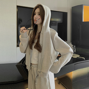 早春韩系穿搭运动服套装女2025新款奶fufu慵懒休闲连帽卫衣两件套图片