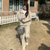 韩系chic穿搭灰色卫衣套装女春秋2025新款休闲运动工装两件套裤子，女装套装/套裙，Yologo