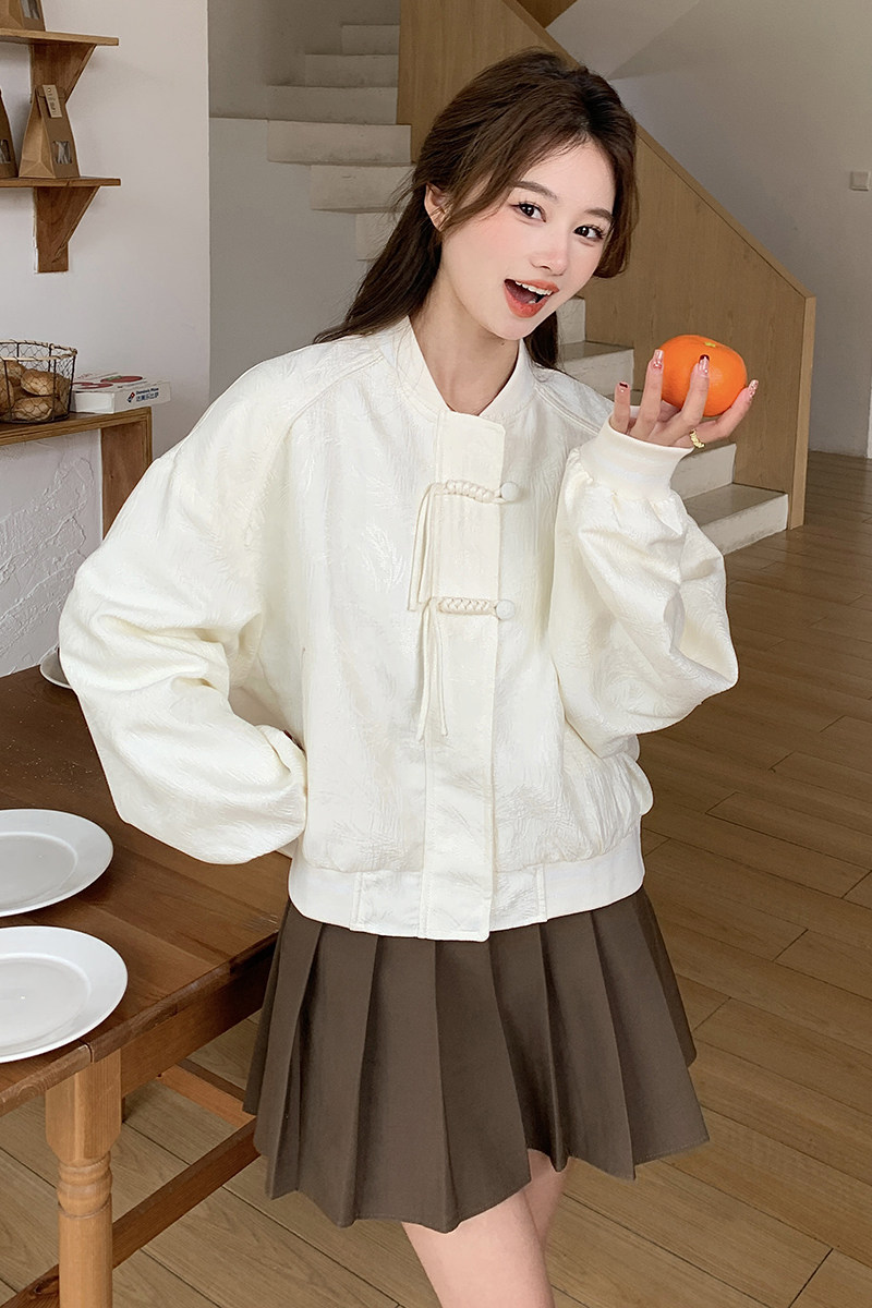 肌理感国风棒球服外套女春秋2025新款白色新中式夹克温柔风奶乎乎,女装,Yologo