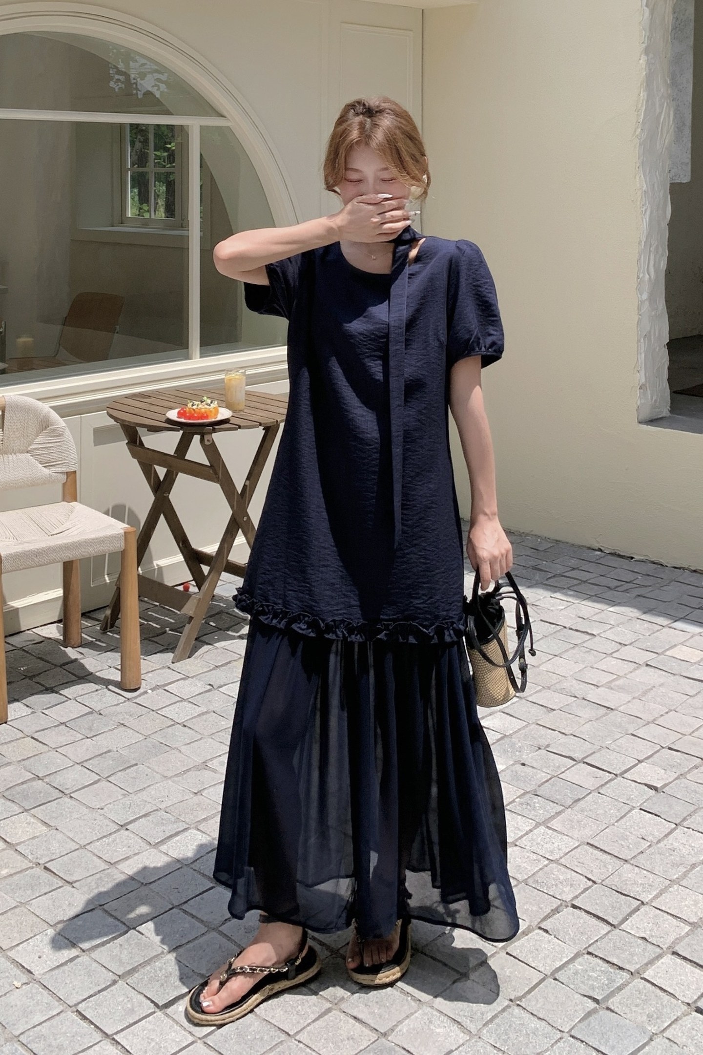气质独特拼接度假风连衣裙女夏2025新款漂亮减龄优雅连衣长裙及踝,女装连衣裙,Yologo