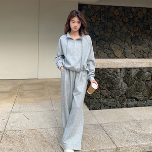 慵懒风灰色休闲卫衣阔腿裤女2025春季新款休闲遮肉百搭图片