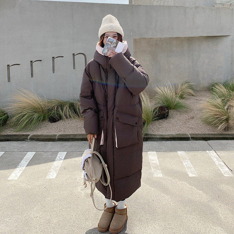 美拉德高级感咖色长款连帽鹅绒服女冬2024新款超好看羽绒服厚外套,女装羽绒服,Yologo