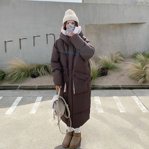 美拉德高级感咖色长款连帽鹅绒服女冬2024新款超好看羽绒服厚外套图片