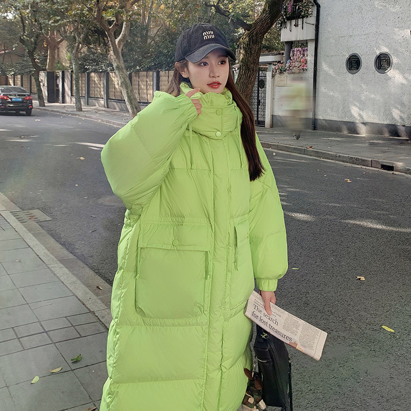 独特超好看果绿色羽绒服女冬季2025新款高级感过膝中长款保暖外套,女装羽绒服,Yologo