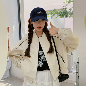 独特超好看白色短款棒球服外套女春秋2025新款韩系chic学院风夹克图片