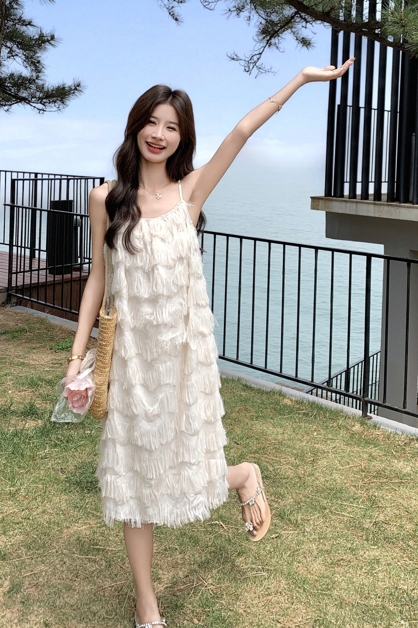 蕾丝罩衫流苏吊带连衣裙套装女夏2025新款两件套度假风爆款少女感,女装套装/套裙,Yologo