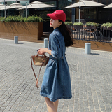 复古高级感牛仔裙连衣裙女2023春夏新款韩版学院风时尚减龄衬衫裙，女装连衣裙，Yologo
