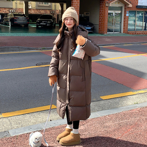 美拉德咖色长款连帽羽绒服女冬2024新款高级感炸街加厚白鹅绒外套