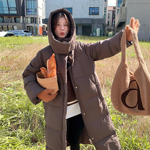 美拉德咖色长款连帽羽绒服女冬2024新款高级感炸街加厚白鹅绒外套图片