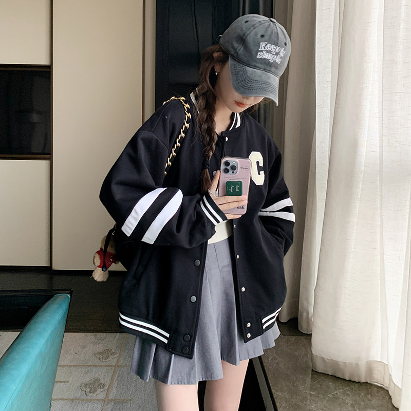 少女孩班服15高初中小学生宽松运动棒球服13大童14春秋16图片
