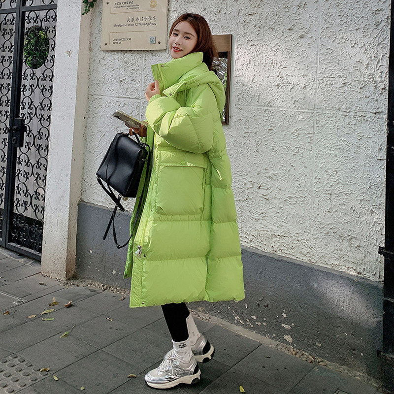 独特超好看果绿色羽绒服女冬季2025新款高级感过膝中长款保暖外套,女装羽绒服,Yologo