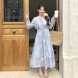 蓝色法式气质绝美长裙女2025夏季新款多巴胺蝴蝶印花度假风连衣裙，女装连衣裙，Yologo