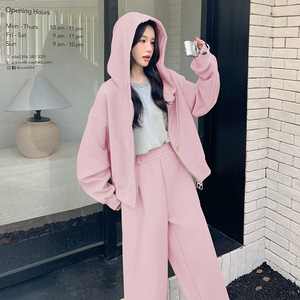 运动休闲连帽卫衣女2024秋季新款韩系设计感宽松阔腿裤图片