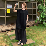 独特漂亮黑色无袖卫衣连衣裙女夏慵懒松弛感鱼尾背心长裙假两件套，女装连衣裙，Yologo