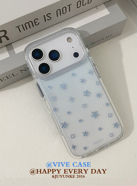 VIVECASE ins风渐变蓝透明闪粉星星适用苹果17手机壳iphone16保护套15个性13/14女款15pro硬壳