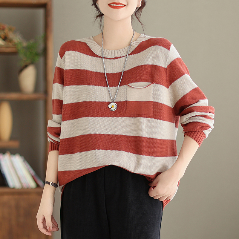 专柜棉线针织衫圆领长袖毛衣女