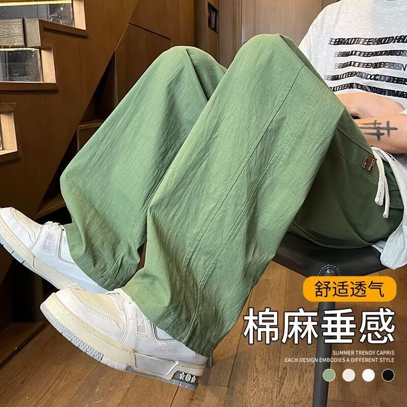 棉麻裤子男款薄款男裤直筒休闲裤新款长裤亚麻运动裤夏季纯棉卫裤