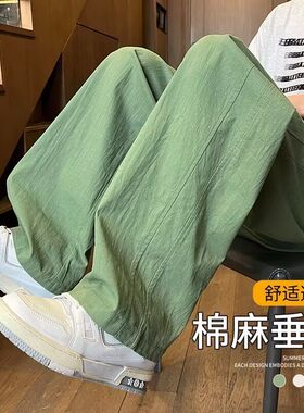 棉麻裤子男款薄款男裤直筒休闲裤新款长裤亚麻运动裤夏季纯棉卫裤