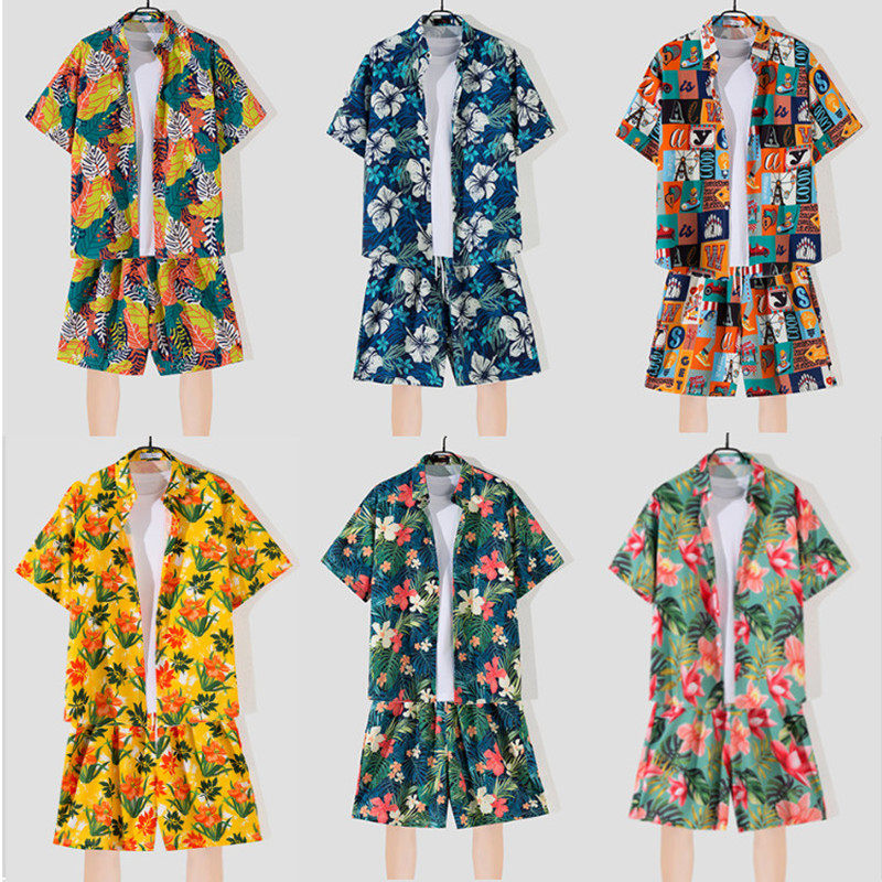 夏威夷套装男短袖夏季痞帅气冰丝花衬衫速干沙滩旅游运动裤两件套,男装,时尚套装,淘宝优惠券,粉丝福利购,淘宝优惠卷