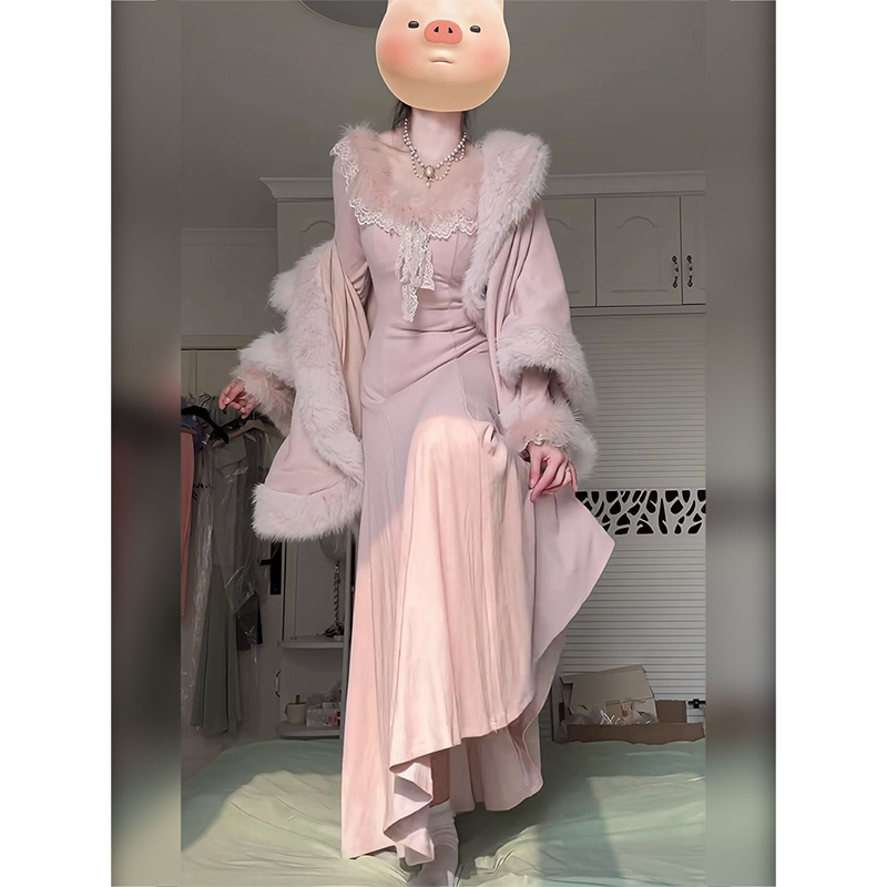 法式千金气质小众设计感两件套女针织连衣裙+披肩套装高级感秋冬