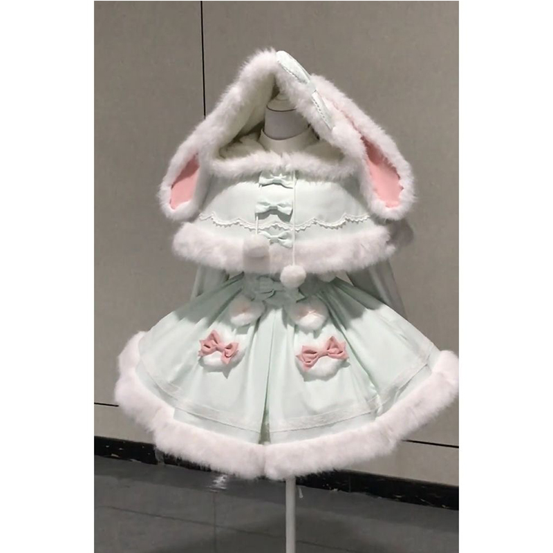 甜梦小兔 冬季白月光氛围感温柔毛绒斗篷lolita连衣裙甜美风套装