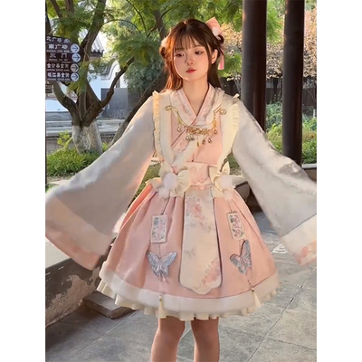 粉色中华风lolita洛丽塔甜美少女op公主裙国风连衣裙秋冬