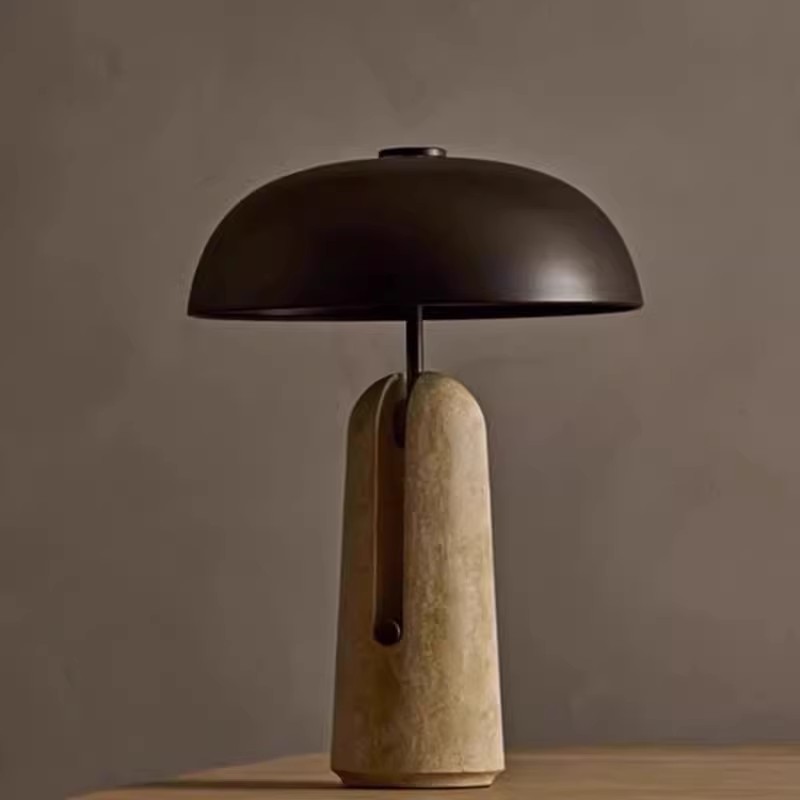 北欧复古黄洞石台灯客厅卧室书房侘寂风设计师中古创意床头灯皮革