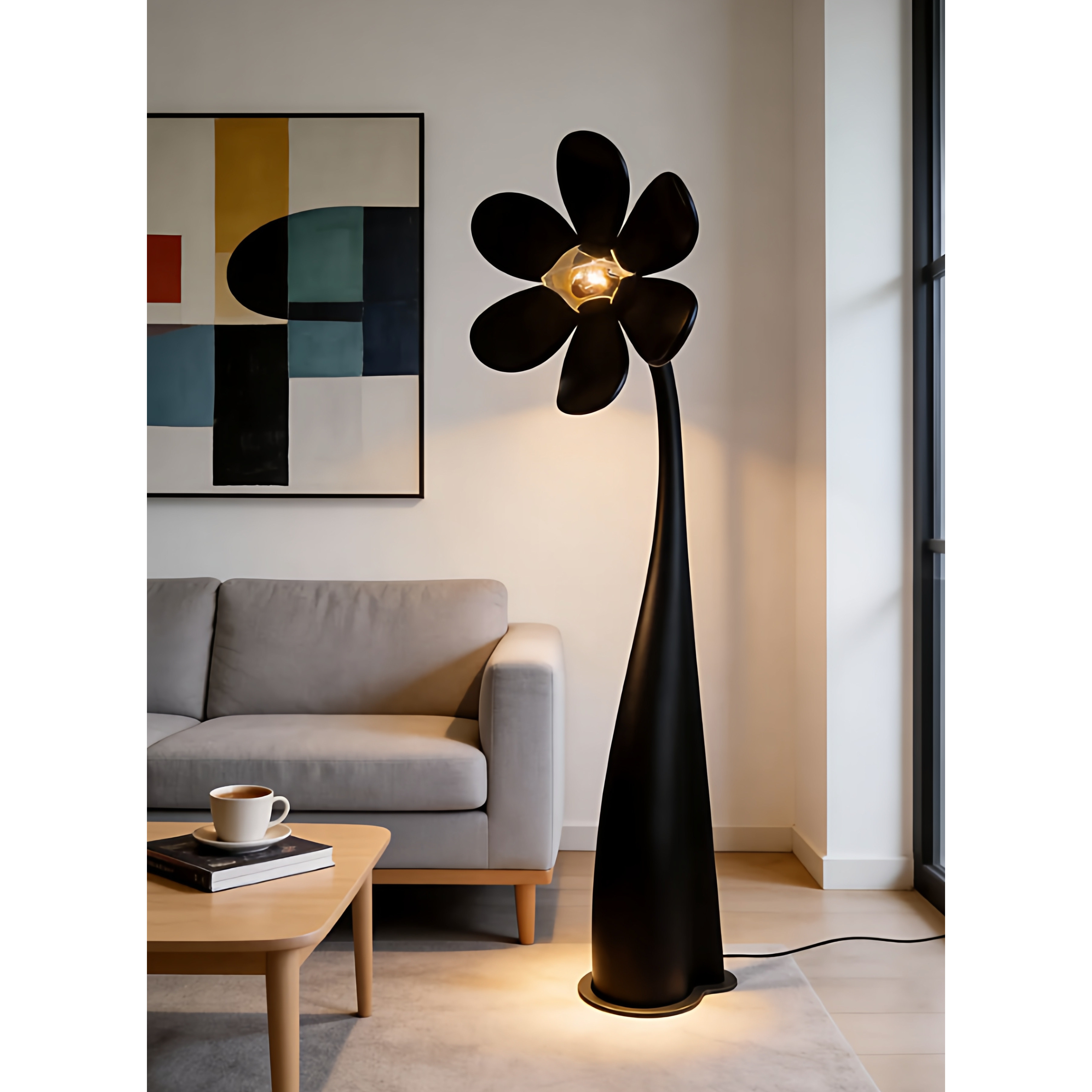 侘寂风中古酒店卧室艺术民宿客厅沙发边设计师装饰太阳花落地灯