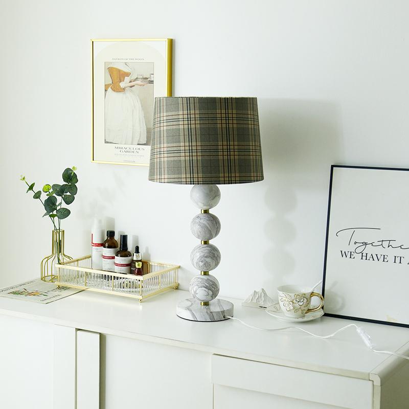 法式侘寂风天然大理石台灯设计师软装别墅样板间卧室客厅书房桌灯