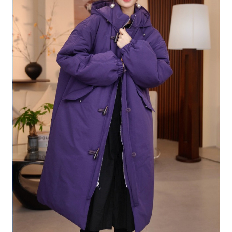 设计师款宽松牛角扣棉服女款新款冬装外套高级感棉衣连帽棉袄保暖