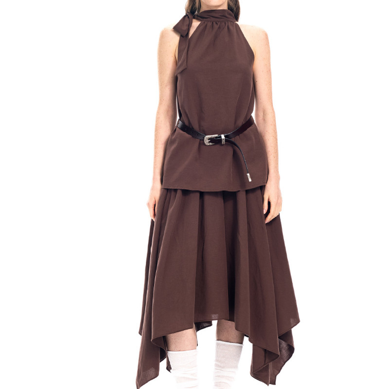 玫瑰丛生王子文同款夏季挂脖绑带露肩宽松衬衫不规则半身裙套装女