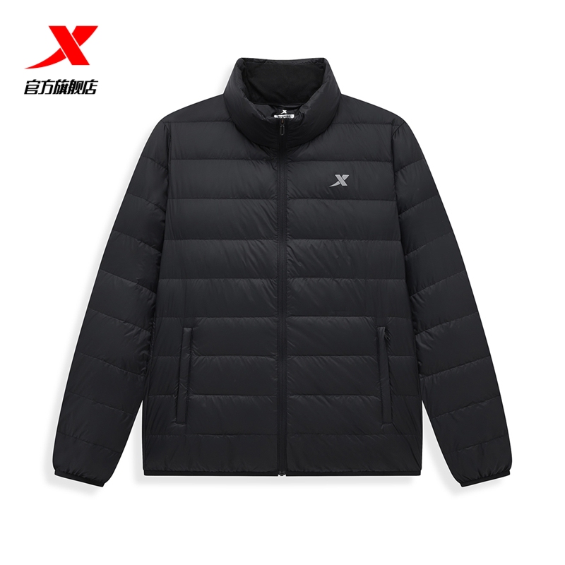 特步轻薄立领羽绒服女2024新款冬季保暖运动棉服外套976428190030